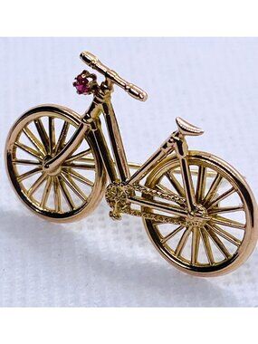 Two Tone 9K Gold Bicycle Pin Brooch 35 x 23mm